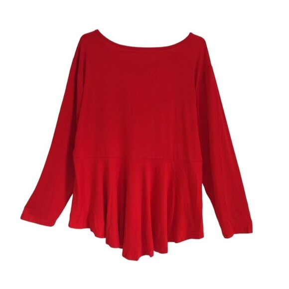 Women's Red Long Sleeve Lace Detail Flowy Hem Blouse, Size 3XL - Picture 2 of 6